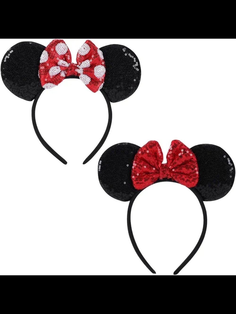 Mouse Ear Bow Sequin Headband 2-Pack Red And Polka Dot
